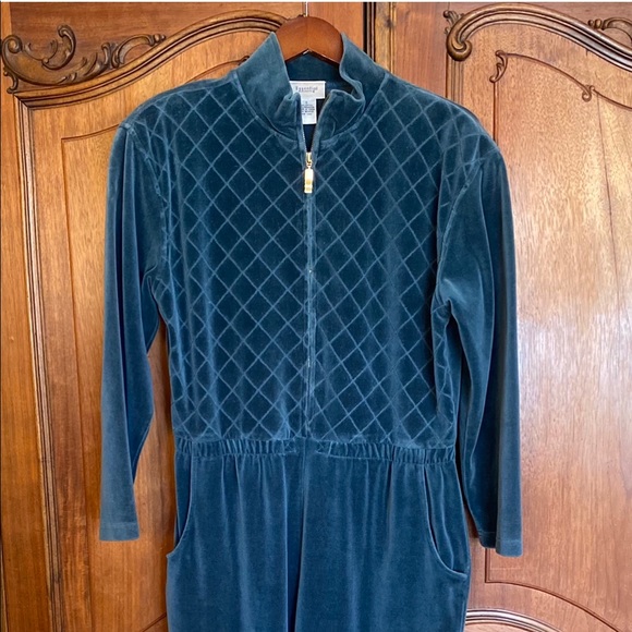 Essential Elements Pants - Vintage Velour Jumpsuit Loungewear Tracksuit Emerald Green. Size Small